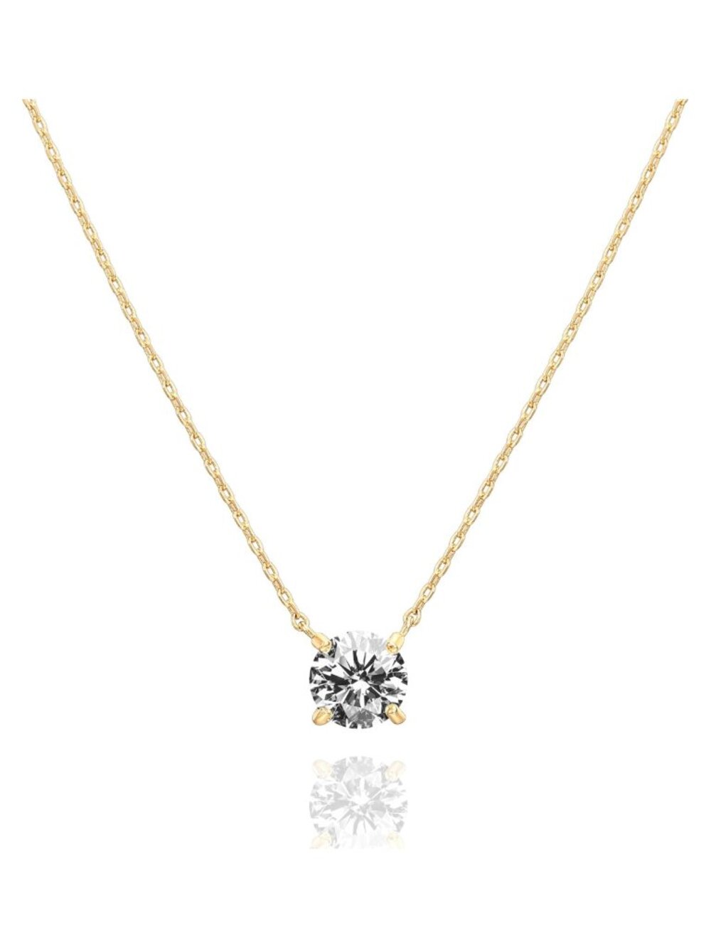 14K Gold Plated Solitaire Pendant Necklace 1.5 Carat Cubic Zirconia Dainty
